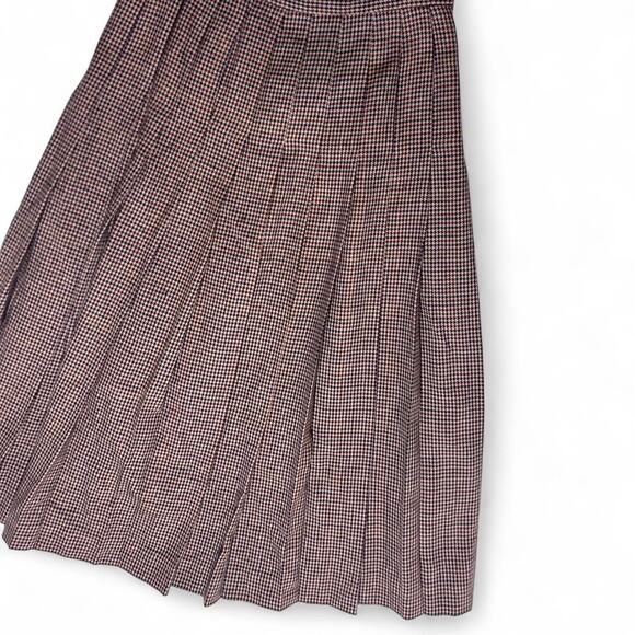 L.L. Bean Vintage 80s USA  Made Houndstooth Brown Wool Pleated Midi Skirt 14 - Picture 2 of 7